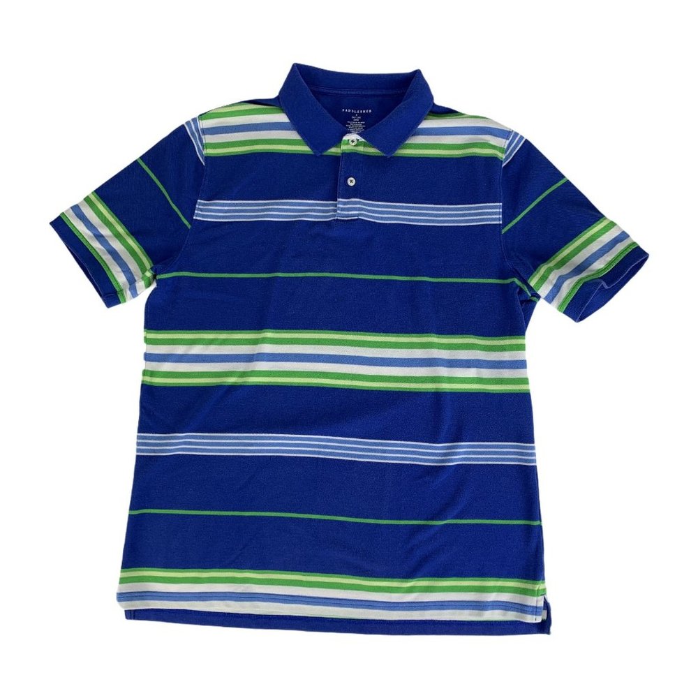 Saddlebred Large Blue Striped Polo Shirt Short Sleeve Easy Care - Picture 1 of 4